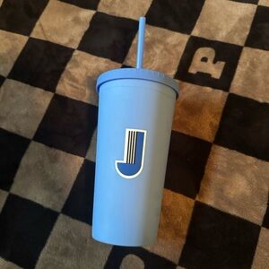 Light blue “J” reusable tumbler cup